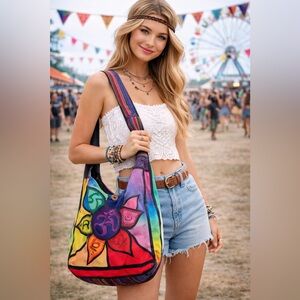 Kathmandu Imports Handmade Nepal Lotus Crossbody Boho Festival Bag